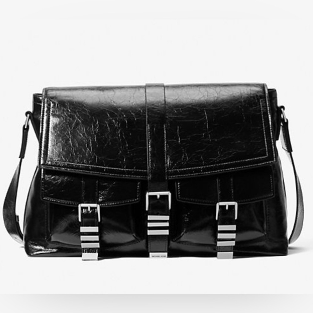 Michael Kors Darrington Large Crackled Leather Messenger Bag